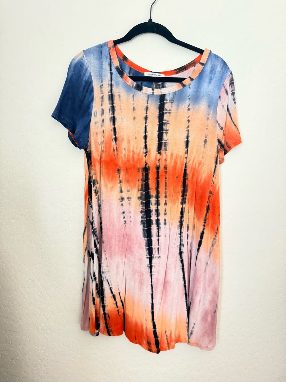 Tie-Dye Tee in Cream, Blue, Black & Orange Trim